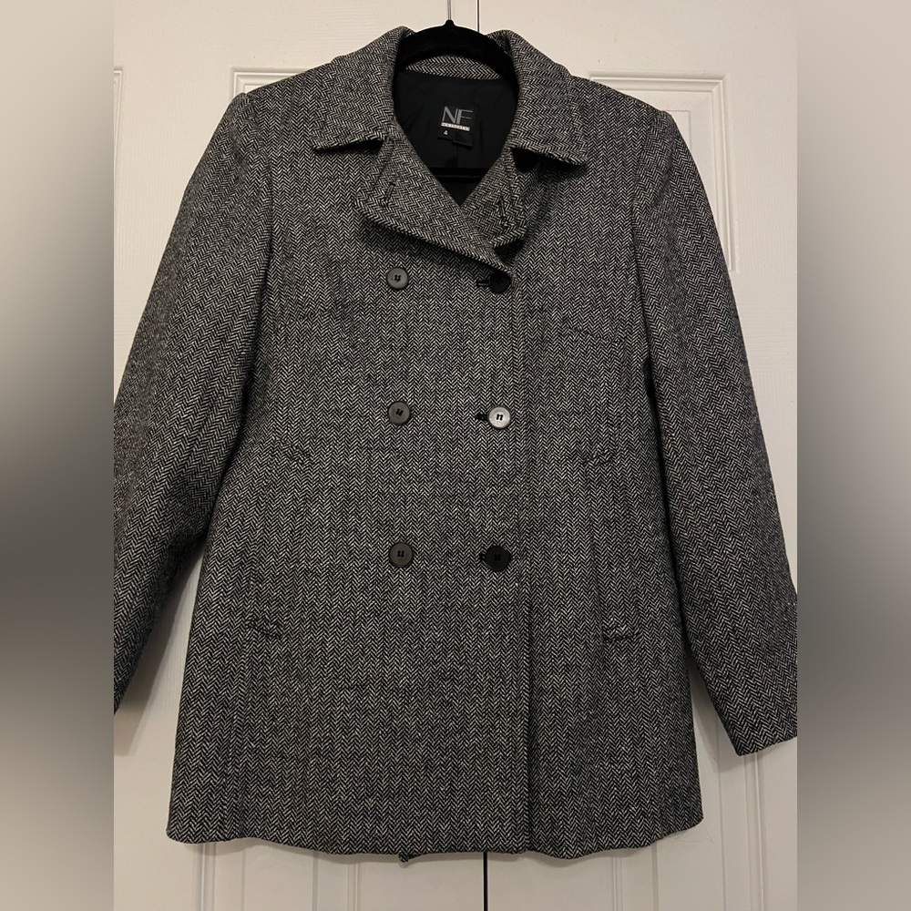 Black and White Herringbone Dress Coat